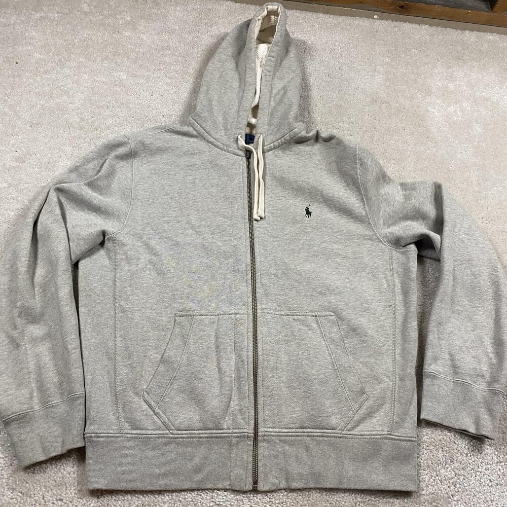 Polo Ralph Lauren Hoodie Mens L Gray Full Zip Waffle Lined Fleece Sweatshirt